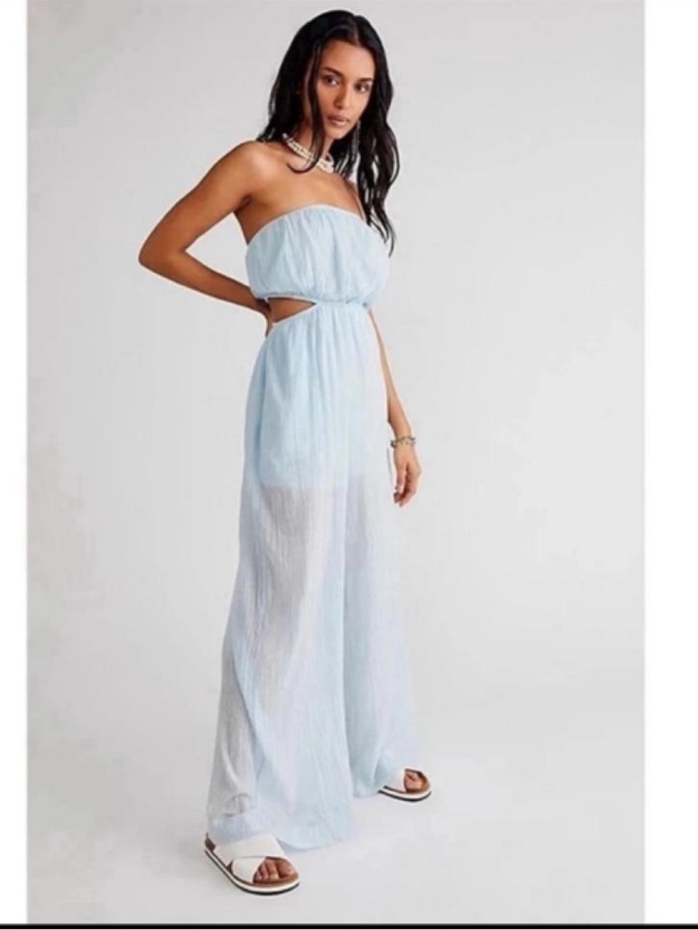 Free People Light Blue Maxi Dress Romper